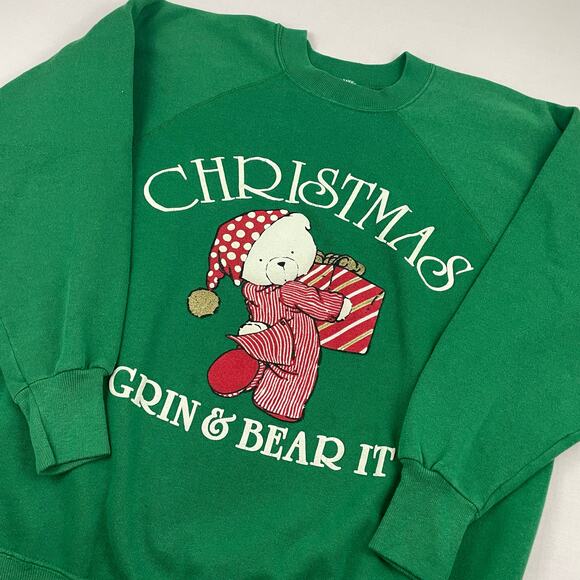 VTG 90s Ultra Sweats Green Christmas Teddy Bear Sweatshirt Size XL, Made in USA - Picture 7 of 7